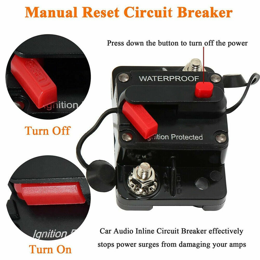 100A Waterproof Car Circuit Breaker Fuse Reset 12V-48V DC Car Boat Auto IP67