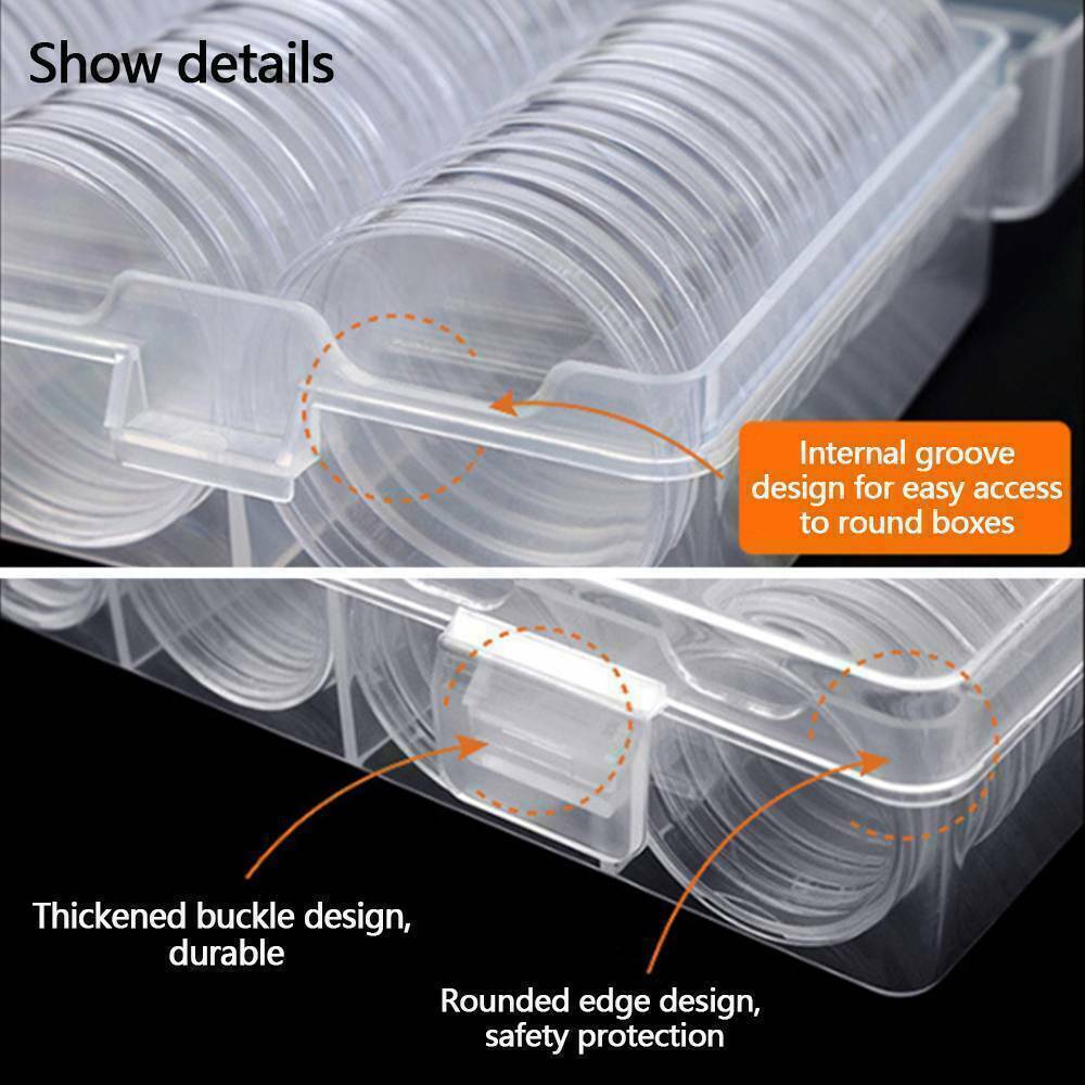 100PCS Coin Storage Box Case Capsules Holder Clear Plastic Round 20/25/27/30mm