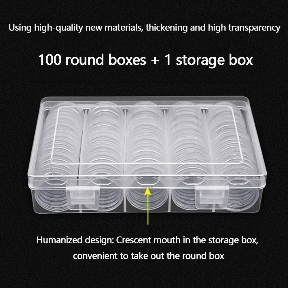 100PCS Coin Storage Box Case Capsules Holder Clear Plastic Round 20/25/27/30mm