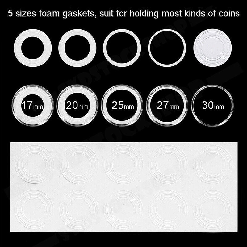 100PCS Coin Storage Box Case Capsules Holder Clear Plastic Round 20/25/27/30mm