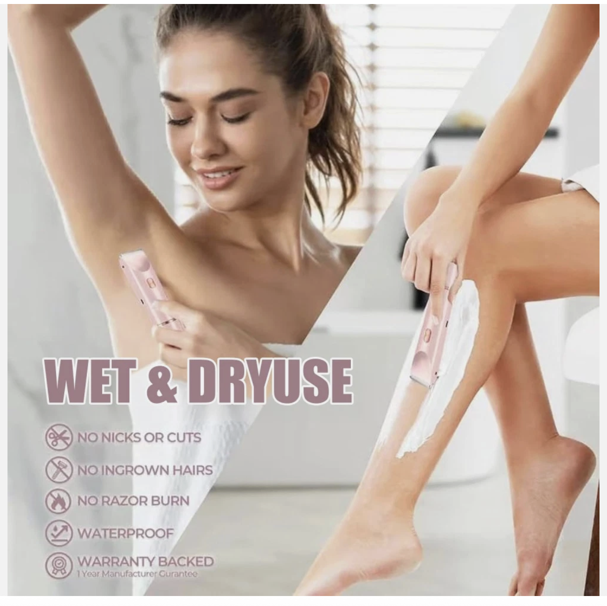 Dual Head Shaver Women, Electric Bikini Trimmer, Wet & Dry Use Hair Removal