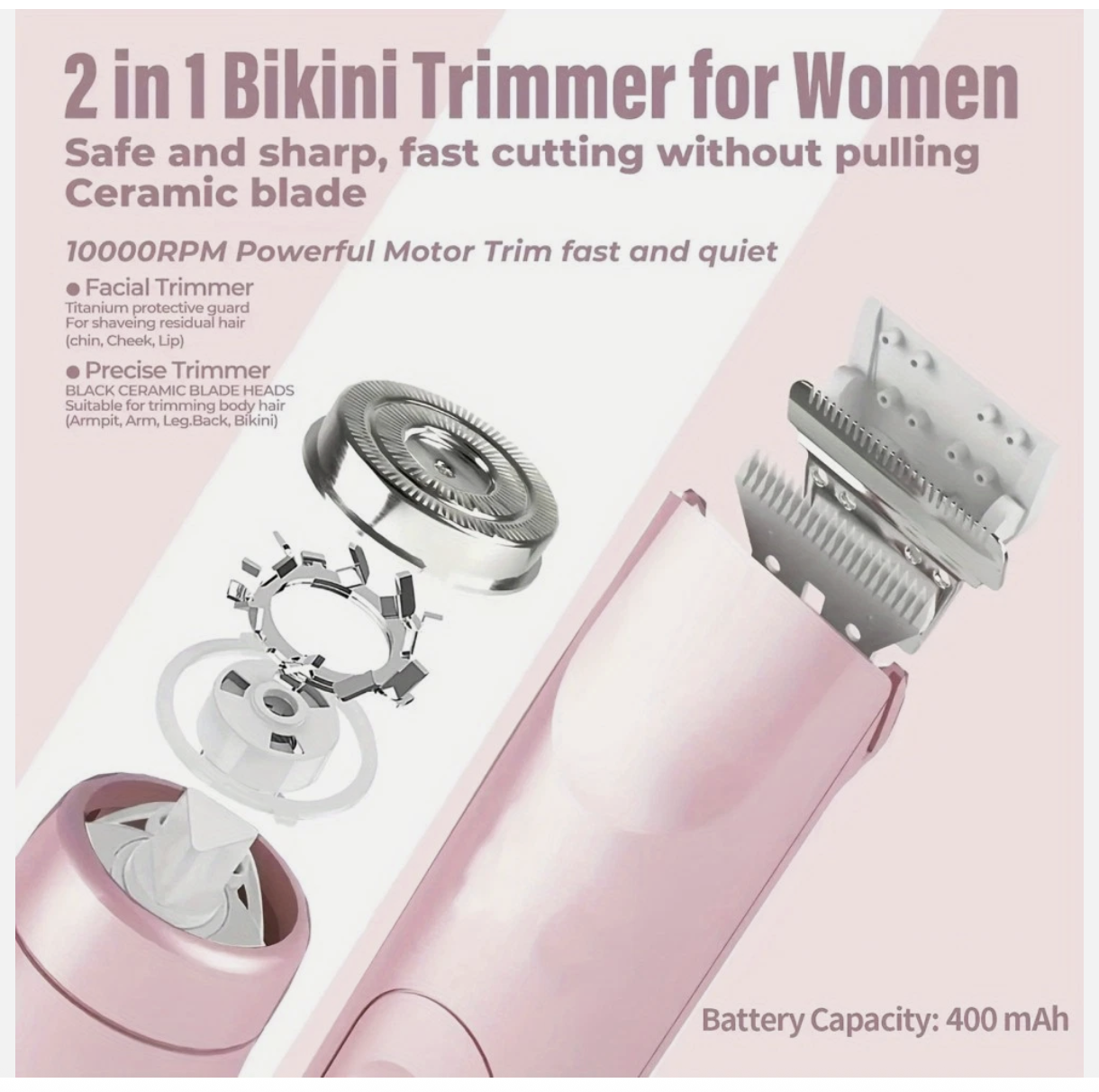 Dual Head Shaver Women, Electric Bikini Trimmer, Wet & Dry Use Hair Removal