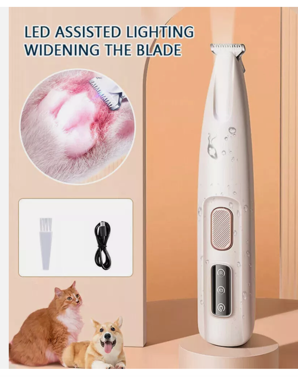 Waterproof Pet Dog Electric Groomer Trimmer LED Pet Foot Hair Cat Dog Paw Shaver