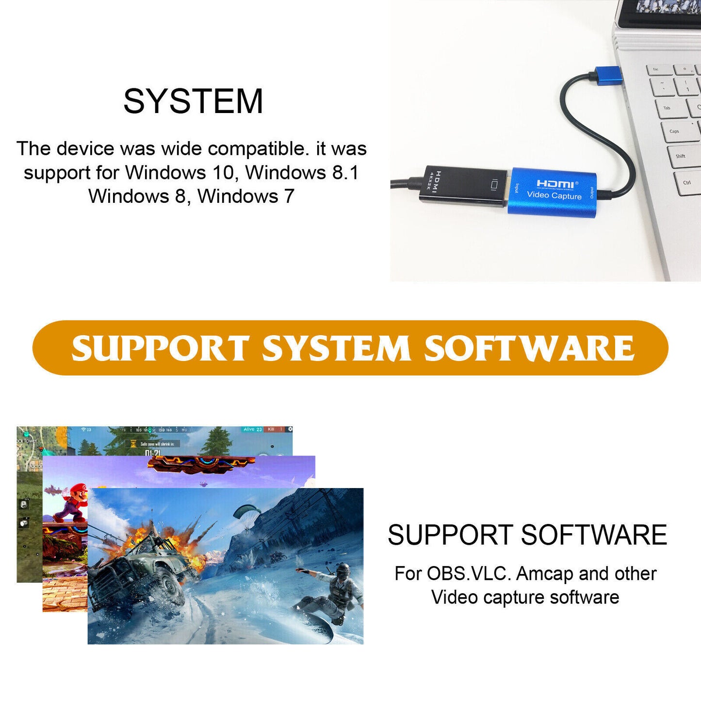 HDMI to USB-C Video Capture Card 4K/1080P 60fps HD Recorder Game Live Streaming