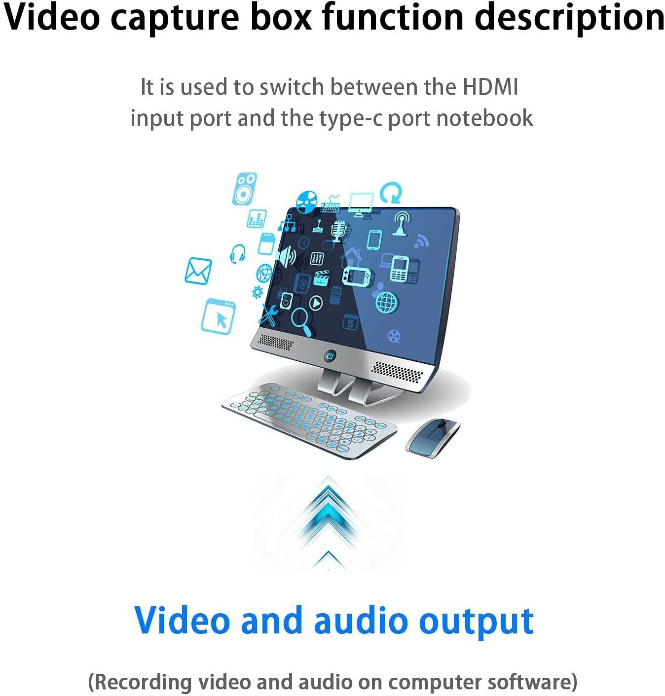 HDMI to USB-C Video Capture Card 4K/1080P 60fps HD Recorder Game Live Streaming