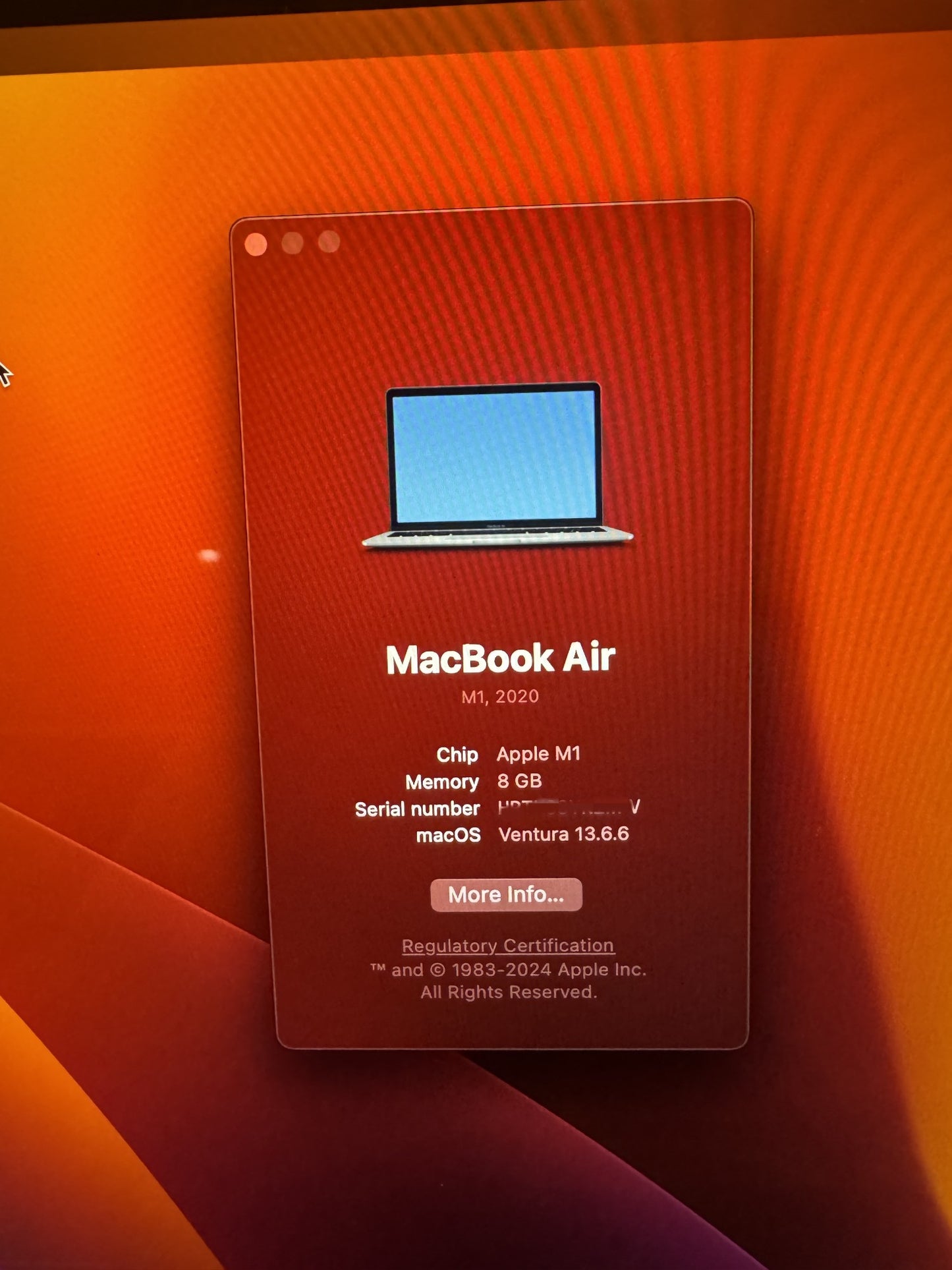 AS New MacBook Air (M1, 2020) 8GB 256GB Battery 94%