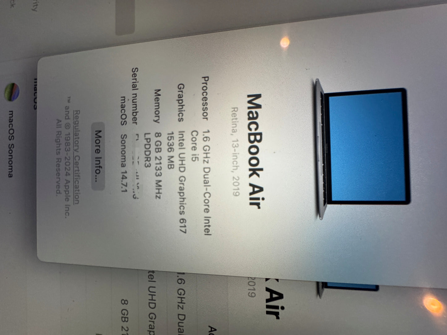 Good MacBook Air (Retina, 13-inch, 2019) 8GB 128GB Battery Cycle 511