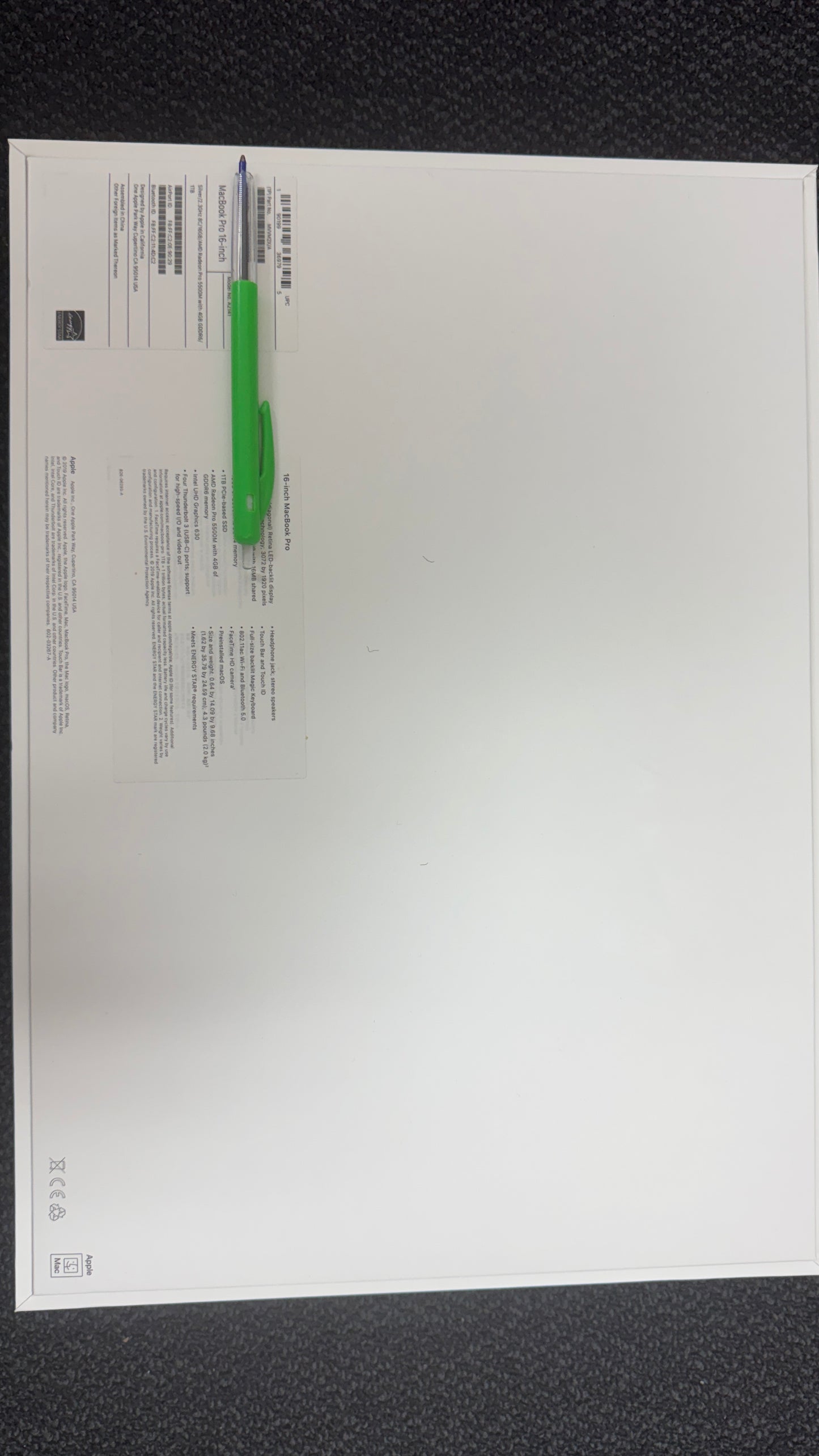 Excellent Apple MacBook Pro "Core i9" 2.3 16" 2019 16GB 1TB Battery Cycle 85