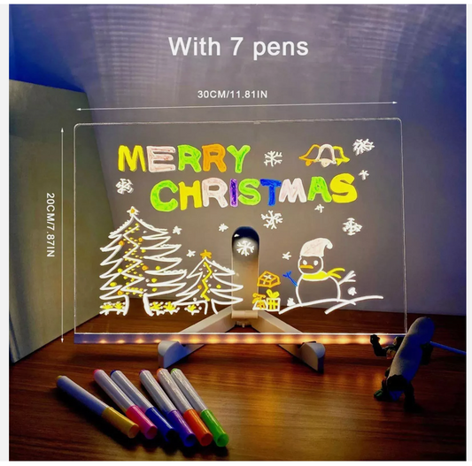 LED Note Board With Colors Acrylic Dry Erase Board Light Up w/ 7 Pens With Light