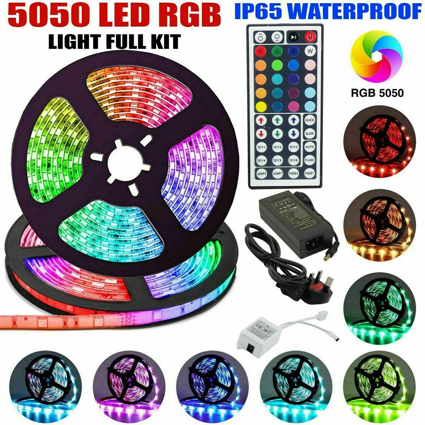 RGB LED Strip Lights IP65 Waterproof 5050 5M 300 LEDs 12V Bluetooth