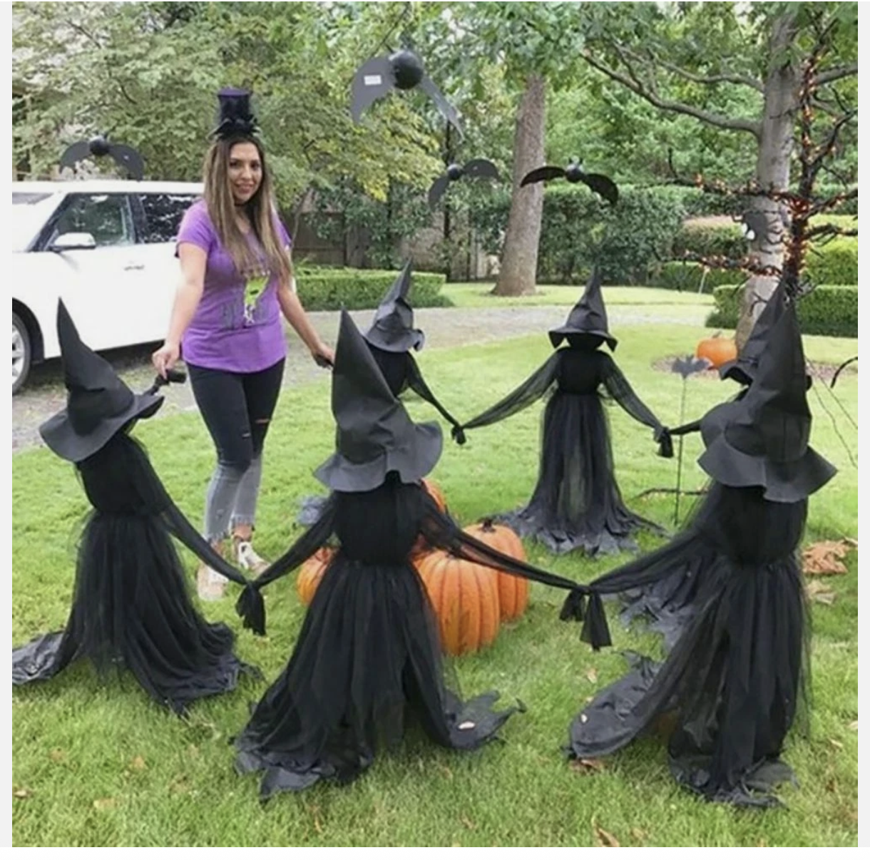1PC Light-Up Witch Halloween Decoration Outdoor Holding Hand Screaming Witch