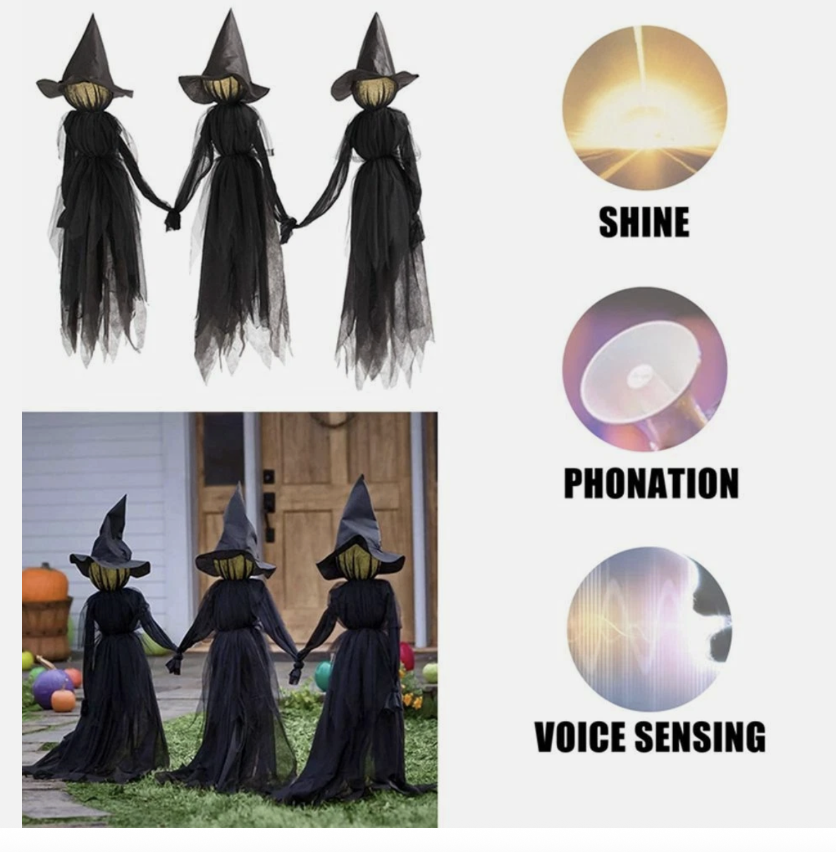 1PC Light-Up Witch Halloween Decoration Outdoor Holding Hand Screaming Witch