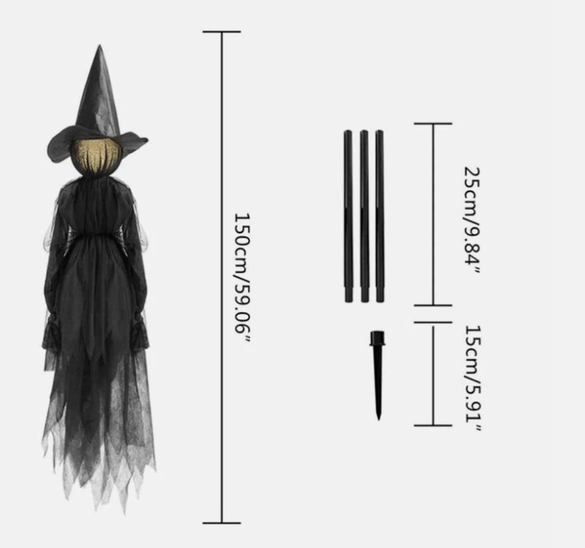 1PC Light-Up Witch Halloween Decoration Outdoor Holding Hand Screaming Witch