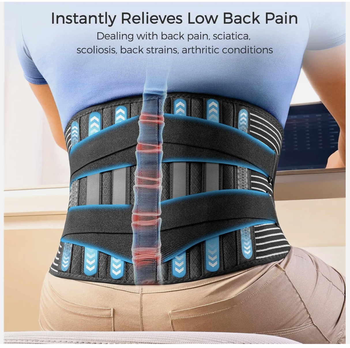 Lumbar Support Belt – Lower Back Brace for Pain Relief, Posture Correction & Wai