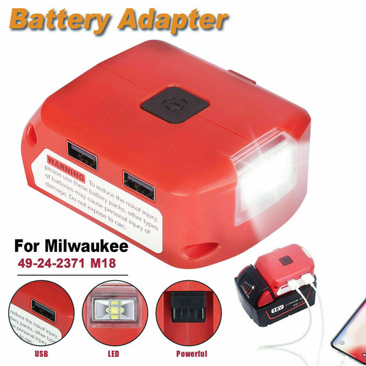 USB Charger Battery Adapter Led Light 18V-20V Power Source For Milwaukee M18