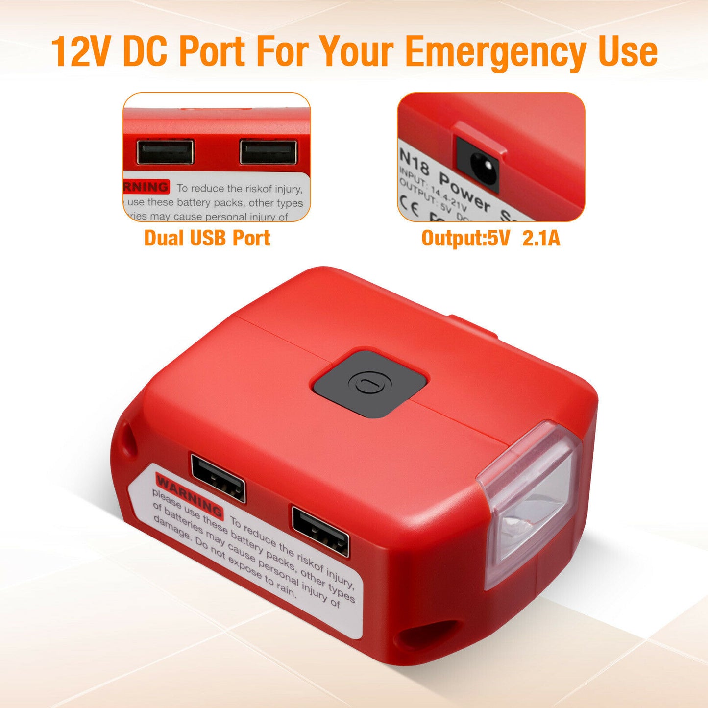 USB Charger Battery Adapter Led Light 18V-20V Power Source For Milwaukee M18