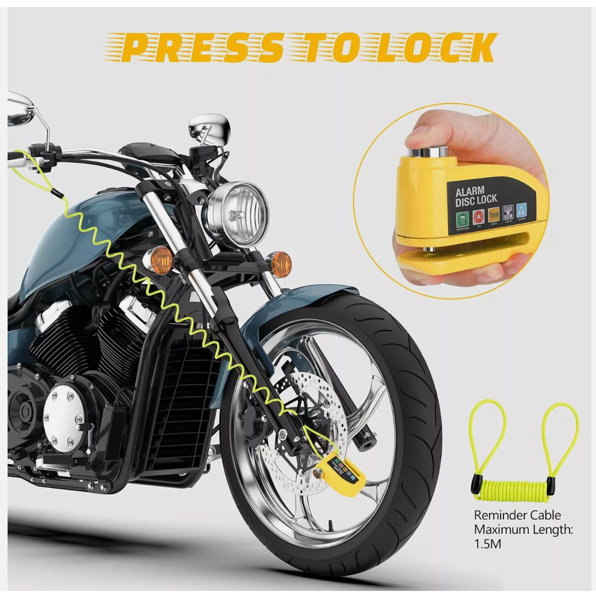 Motorbike Alarm Disc Lock Motorcycle Lock 110db w/ Reminder Cable Electric Lock