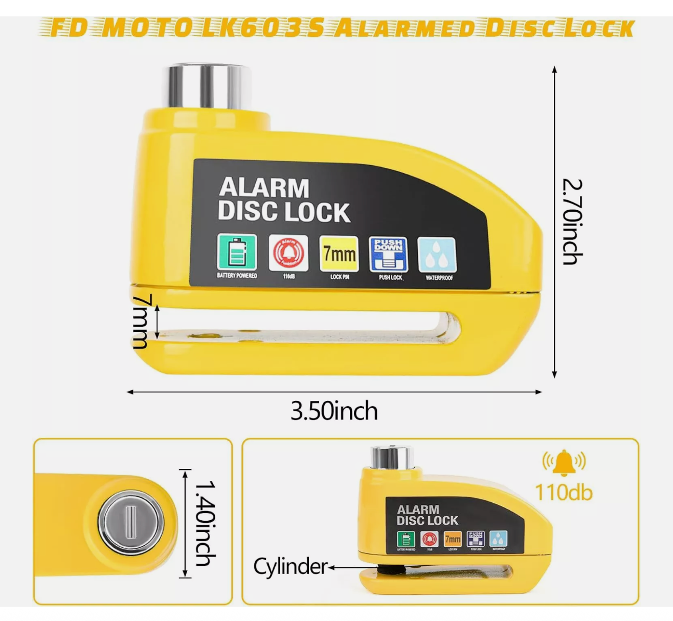Motorbike Alarm Disc Lock Motorcycle Lock 110db w/ Reminder Cable Electric Lock