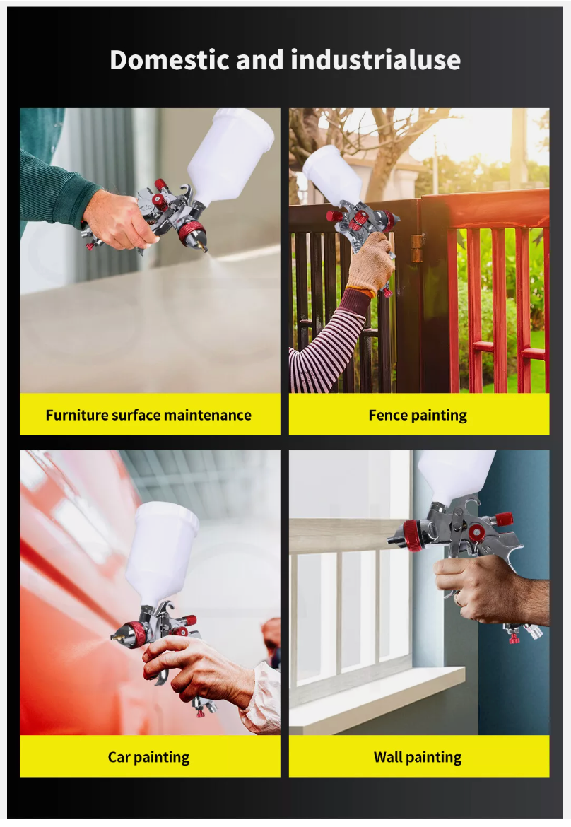 Spray Gun Paint Gun Kit HVLP Gravity Feed Air 1.4mm 1.7mm 2mm 3Tips