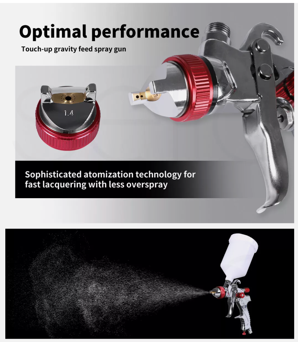 Spray Gun Paint Gun Kit HVLP Gravity Feed Air 1.4mm 1.7mm 2mm 3Tips
