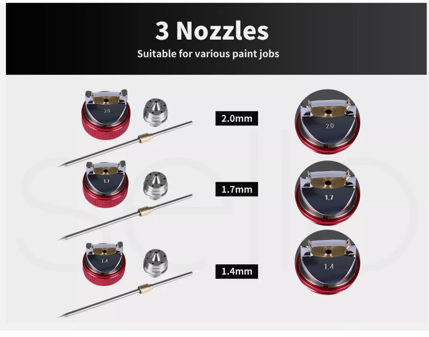 Spray Gun Paint Gun Kit HVLP Gravity Feed Air 1.4mm 1.7mm 2mm 3Tips