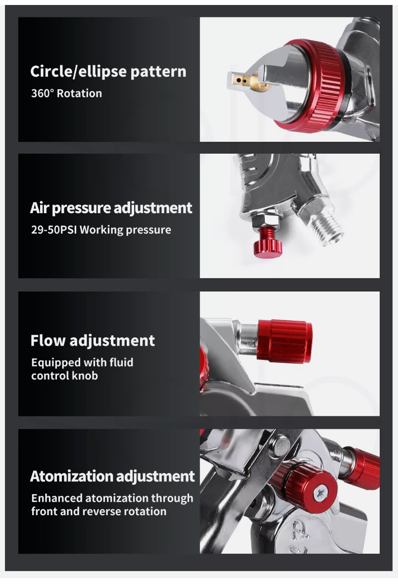 Spray Gun Paint Gun Kit HVLP Gravity Feed Air 1.4mm 1.7mm 2mm 3Tips