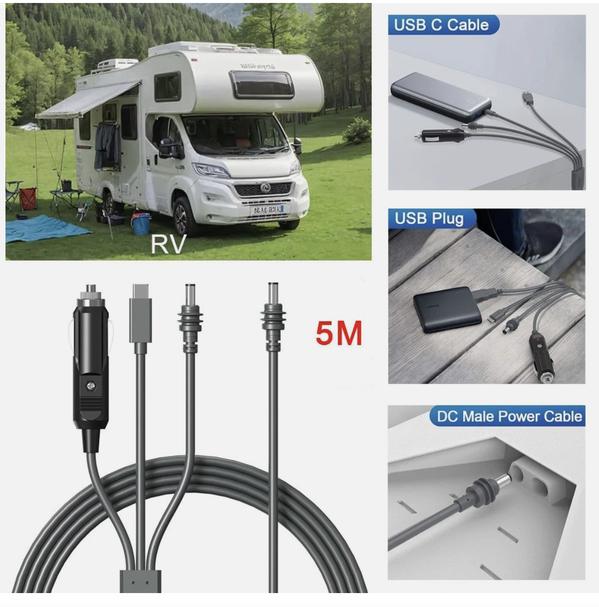 For Starlink Mini Cable 5M Waterproof DC Car Power Cable Adapter 12V-24V