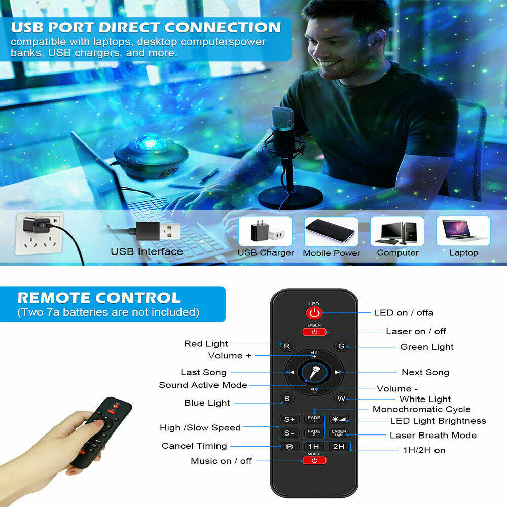 Bluetooth LED Galaxy Starry Night Light Projector Ocean Star Sky Party Lamp Gift