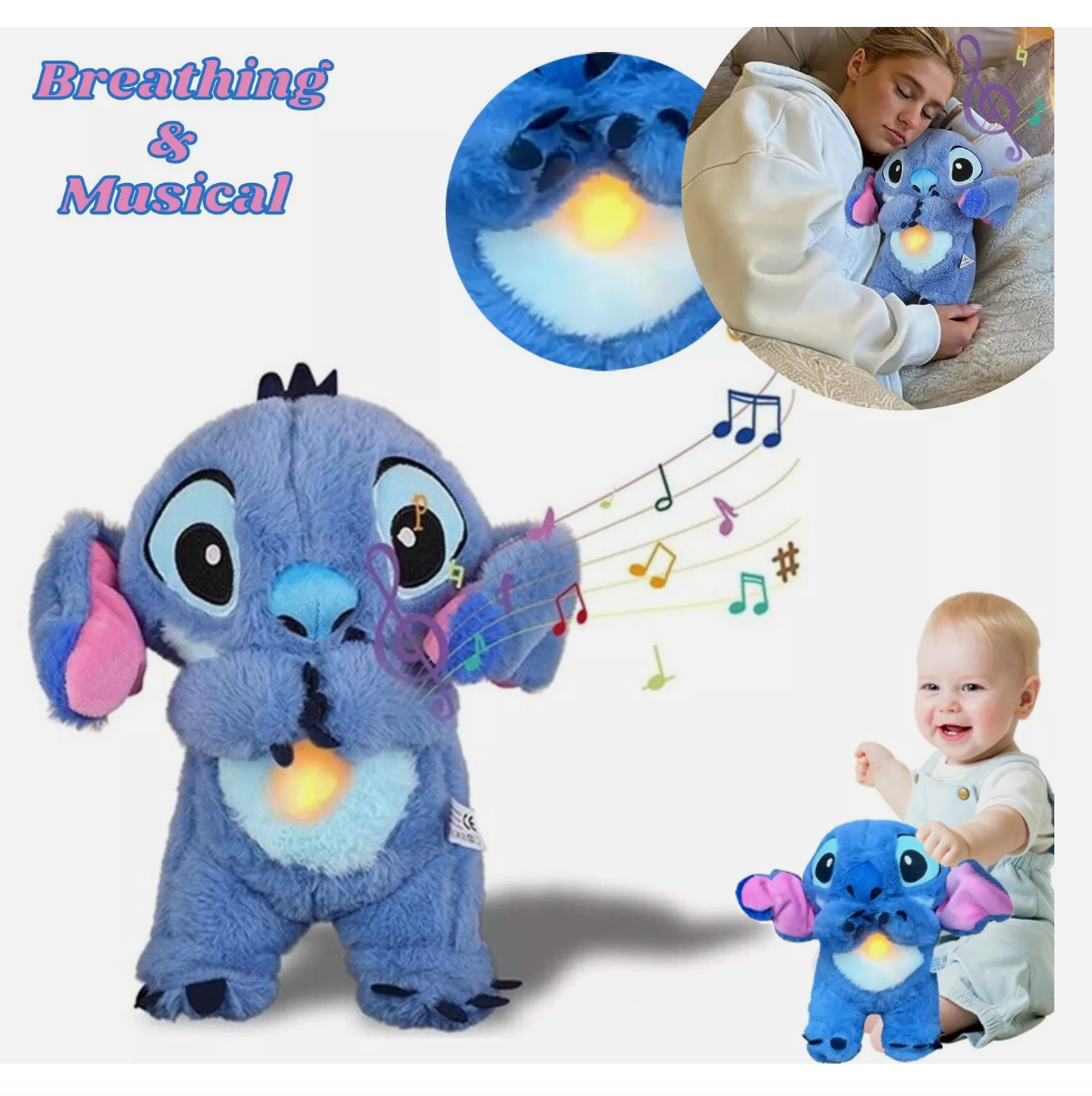 Stitch Breathing Musical Soothing Doll Sleep Toys Anxiety Relief Plush Toy Gift