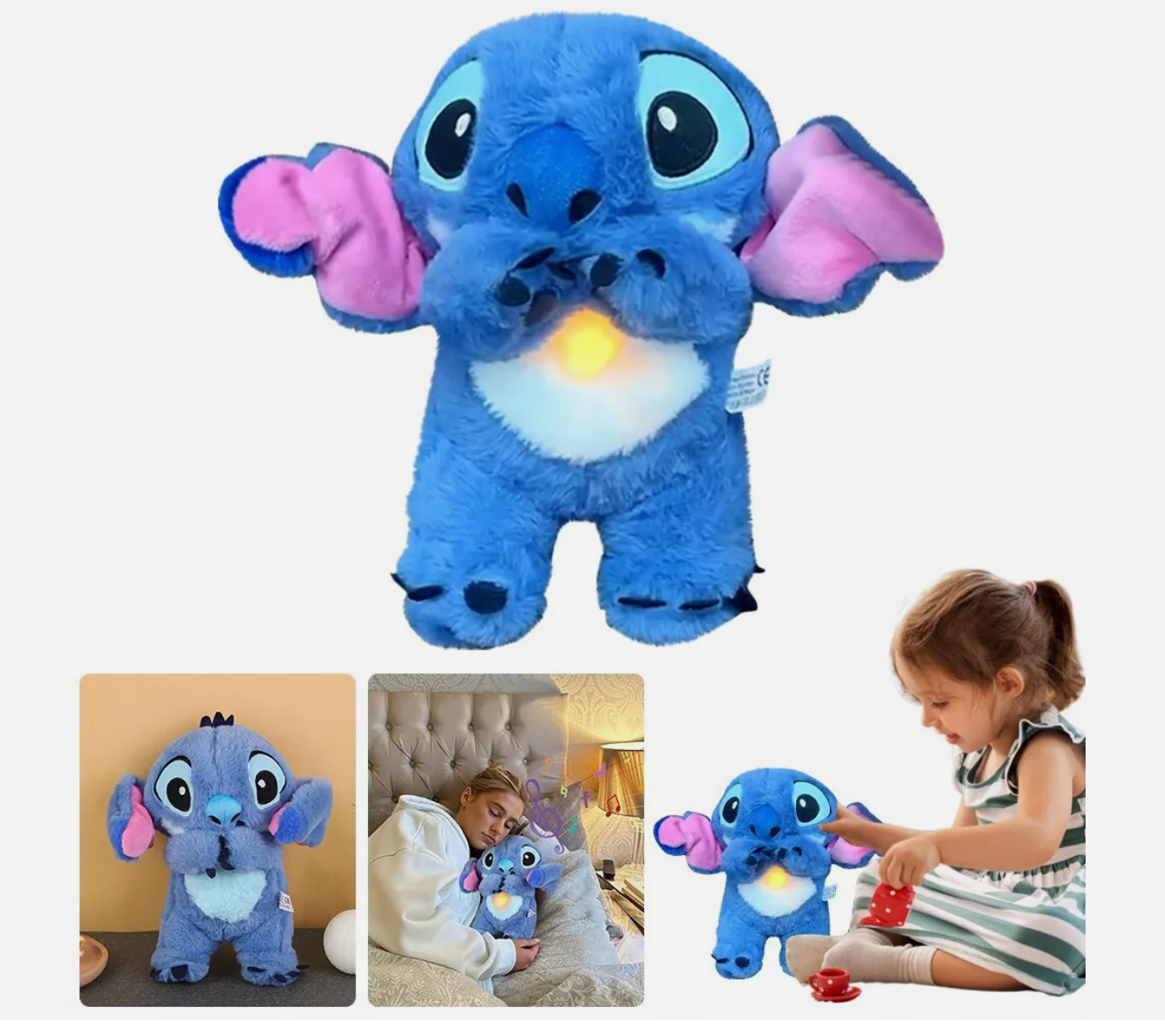 Stitch Breathing Musical Soothing Doll Sleep Toys Anxiety Relief Plush Toy Gift