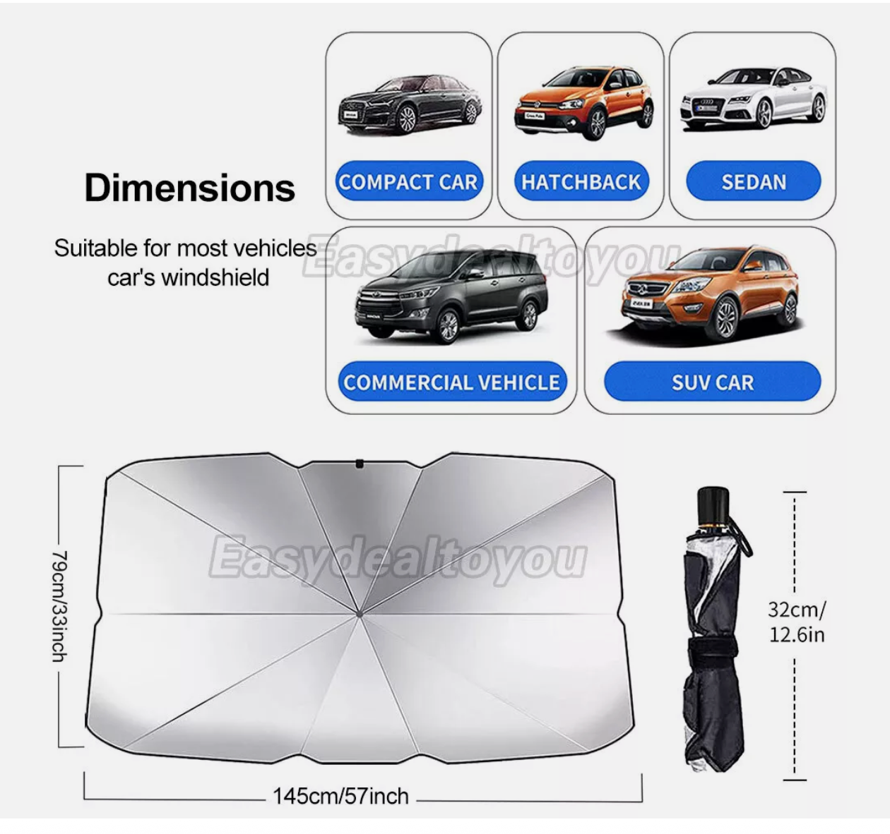 Car Windshield Sunshade Umbrella Foldable Front Window Cover Visor Sun Shade UV