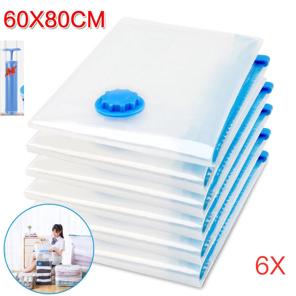 6xVacuum Storage Bags Clothes Sealer Bags Space Saver Storage Seal Compressing