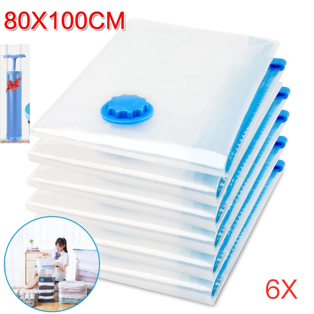 6xVacuum Storage Bags Clothes Sealer Bags Space Saver Storage Seal Compressing