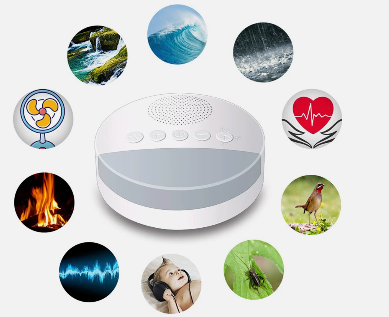 White Noise Sound Machine Sleep Therapy Relaxation for Adults Baby Nature Sounds