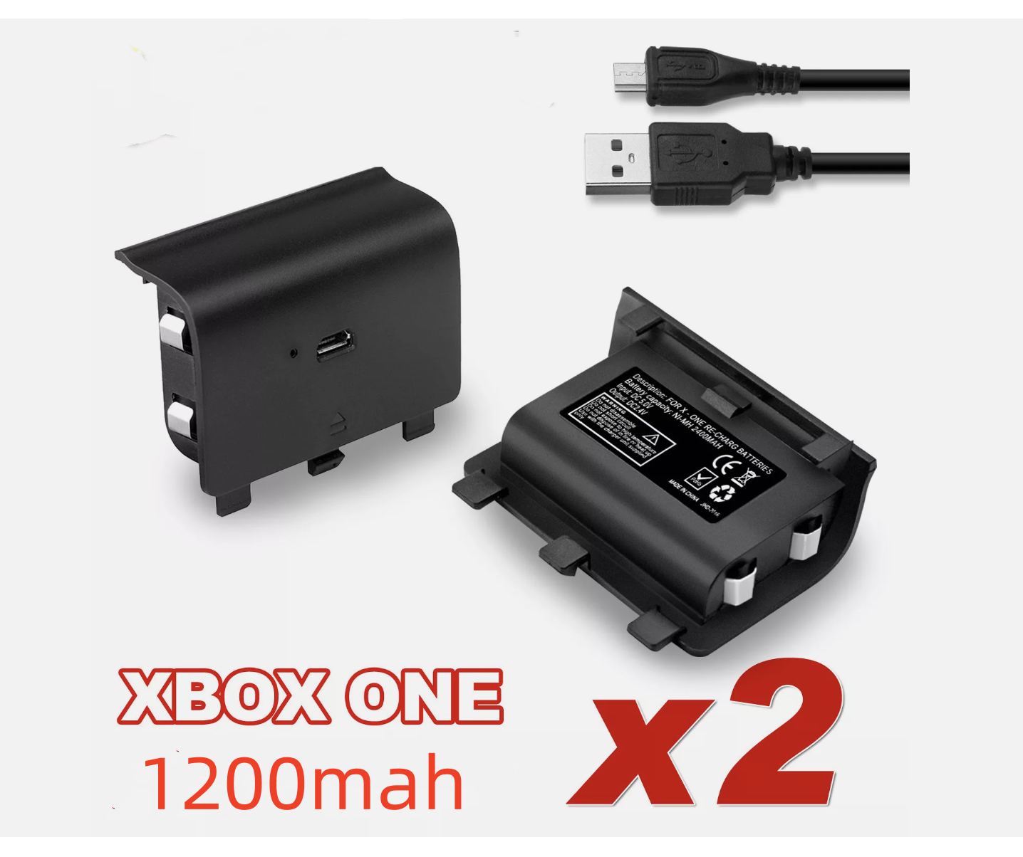 2x Xbox ONE Wireless Controller Rechargeable Battery Pack USB 1200MAH