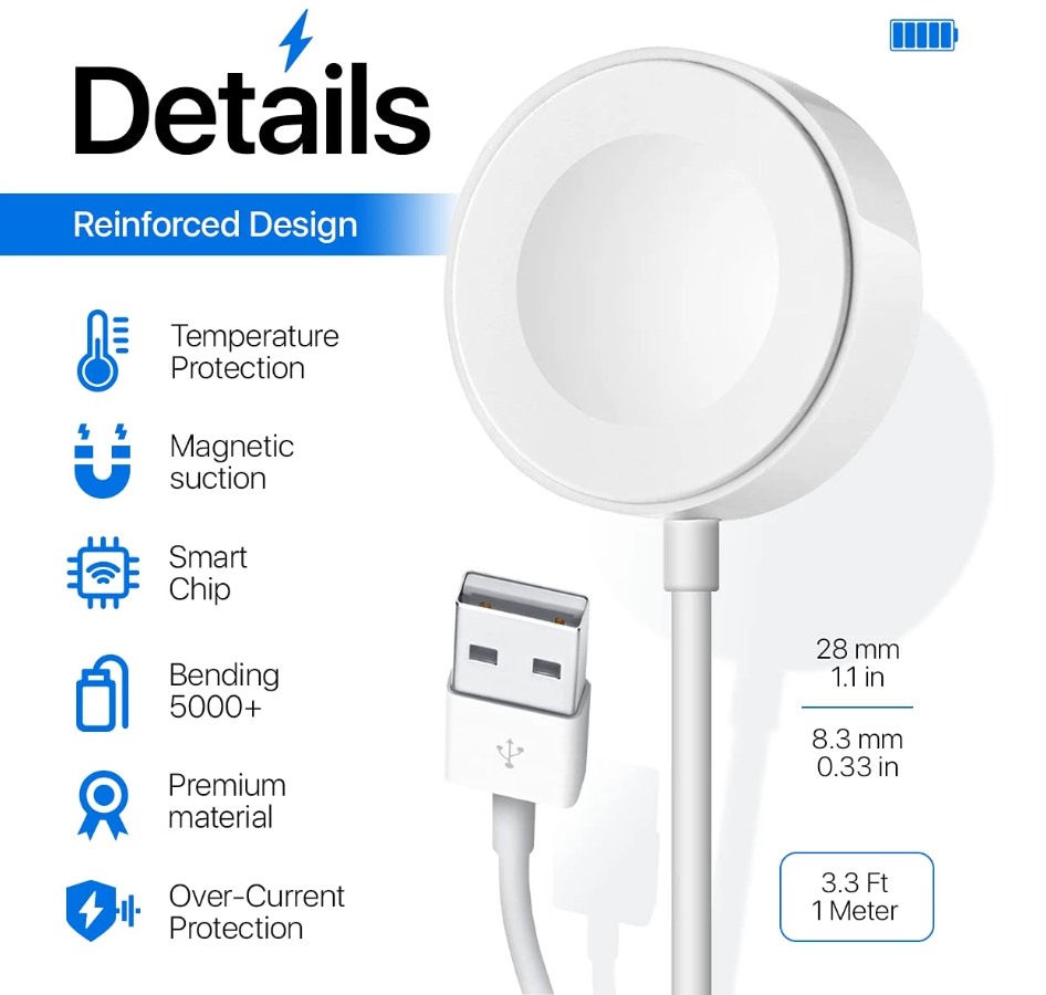 For Apple Watch 8 7 6 5 4 3 Magnetic 2 in 1 Charger Charging Cable