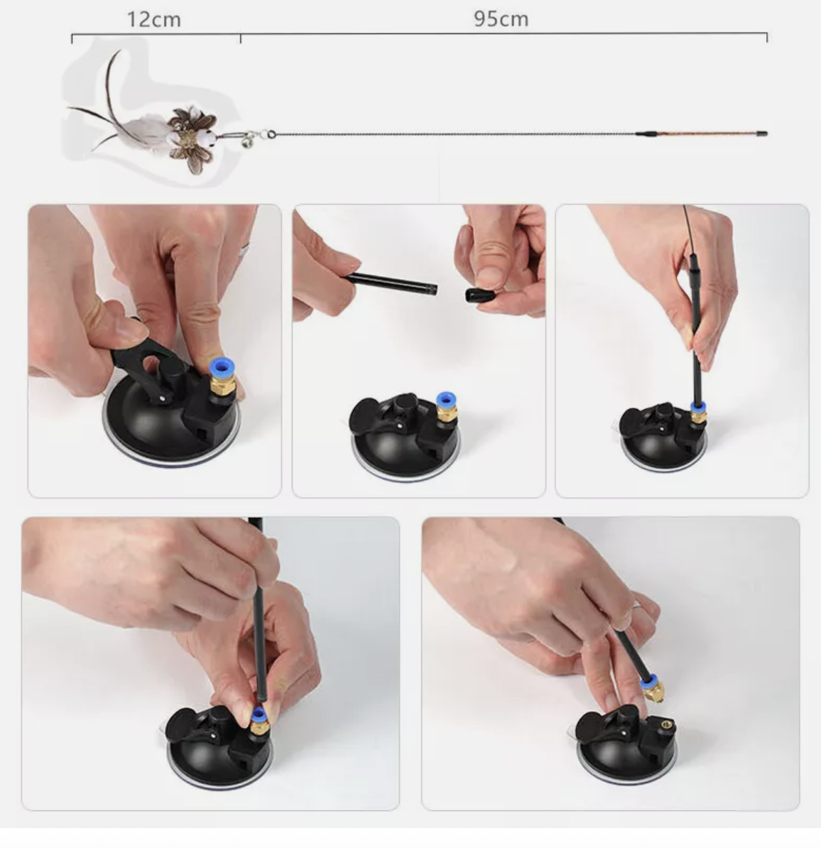 Cat Play Toy Simulation Birds Teaser Wand Interactive Stick with Suction Cup