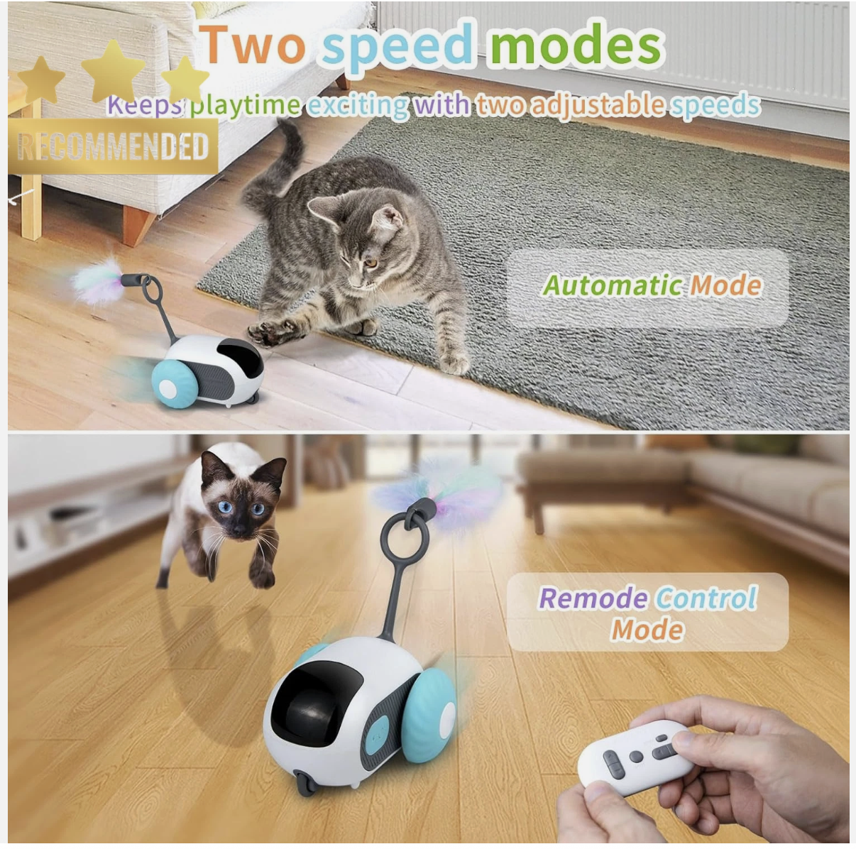 Interactive Remote Control Cat Toy 2-Speed Moving Smart Mouse with Turbo Tail