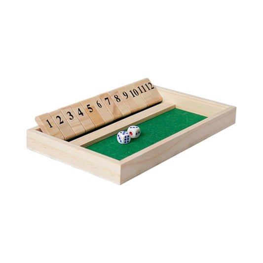 Wooden Shut the Box 12-Number Dice Board Game NZ — product on white background