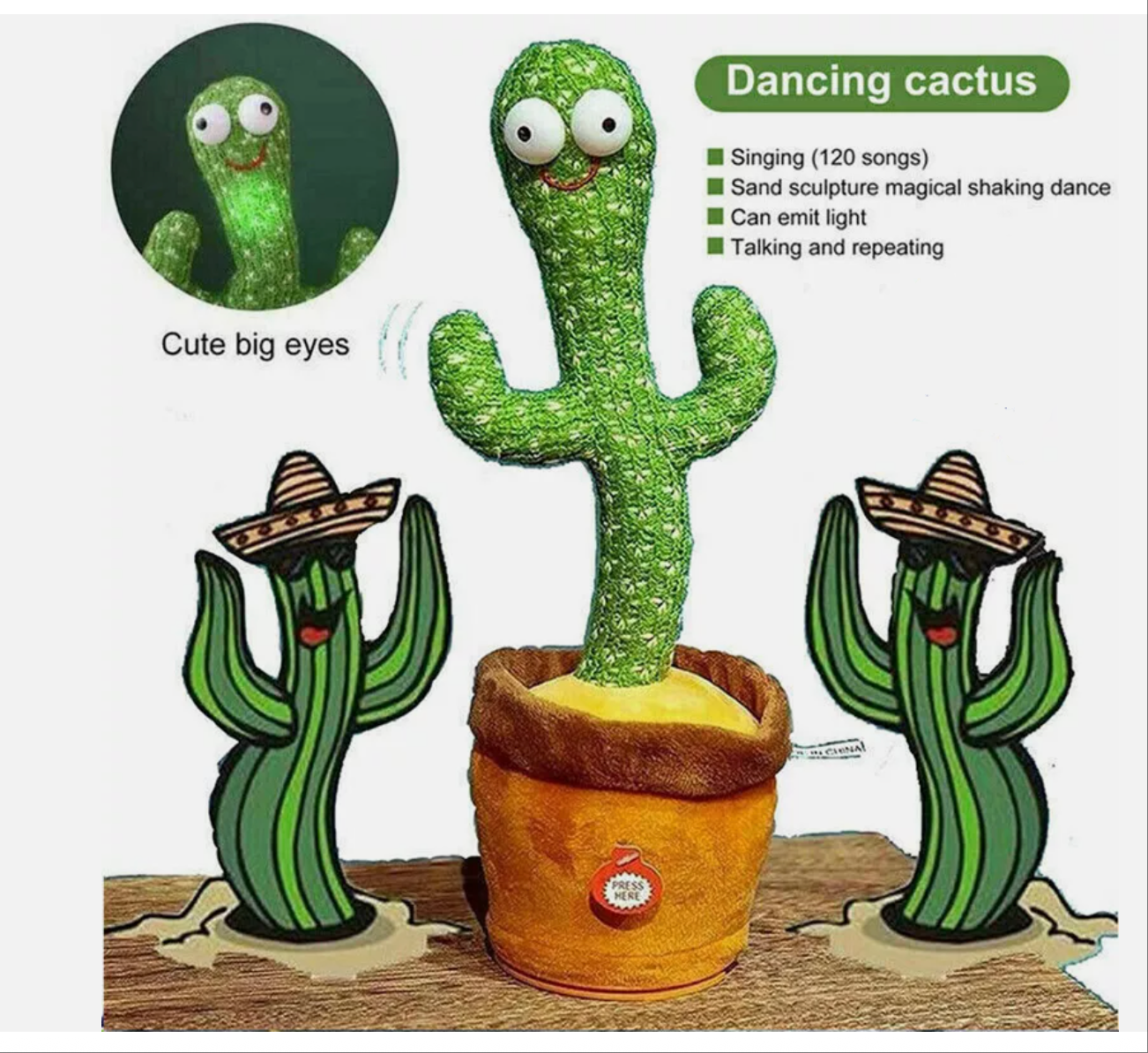 Dancing Talking Singing Shaking Cactus Kids Gift Plush Doll USB Charging Toy