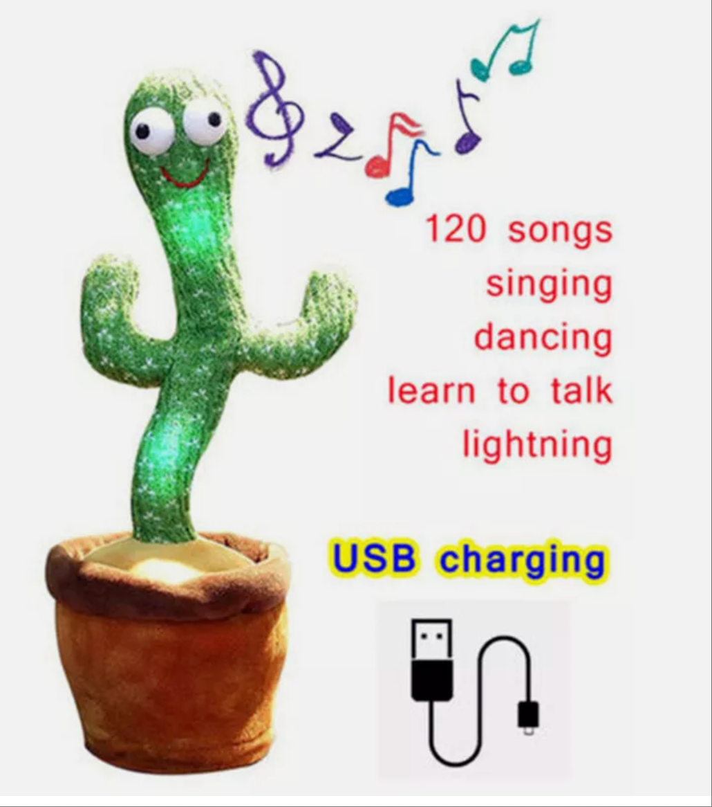 Dancing Talking Singing Shaking Cactus Kids Gift Plush Doll USB Charging Toy