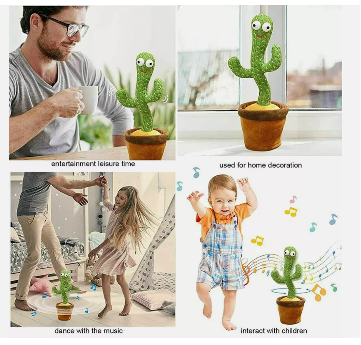 Dancing Talking Singing Shaking Cactus Kids Gift Plush Doll USB Charging Toy