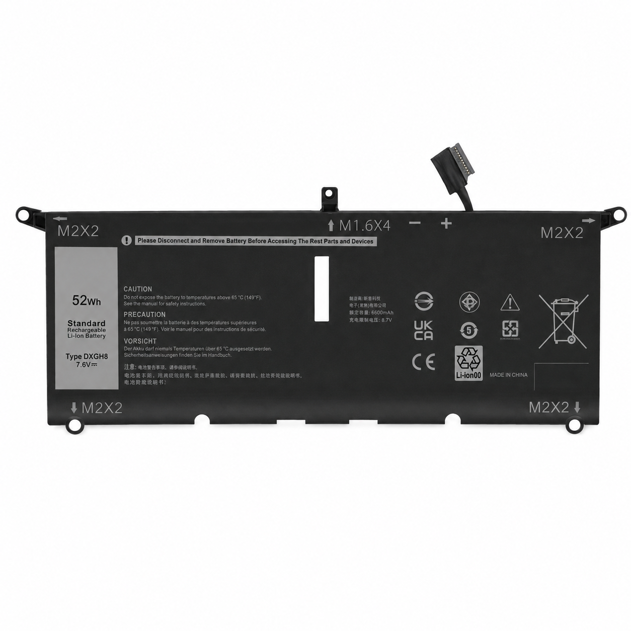 DXGH8 7.6V 52Wh replacement laptop battery compatible with selected Dell models