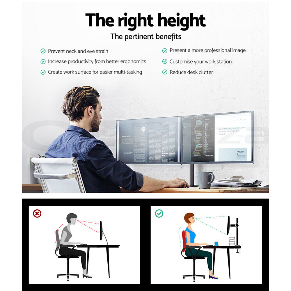 Dual HD LED Desk Mount Monitor Stand 2 Arm Display Bracket LCD Screen TV Holder