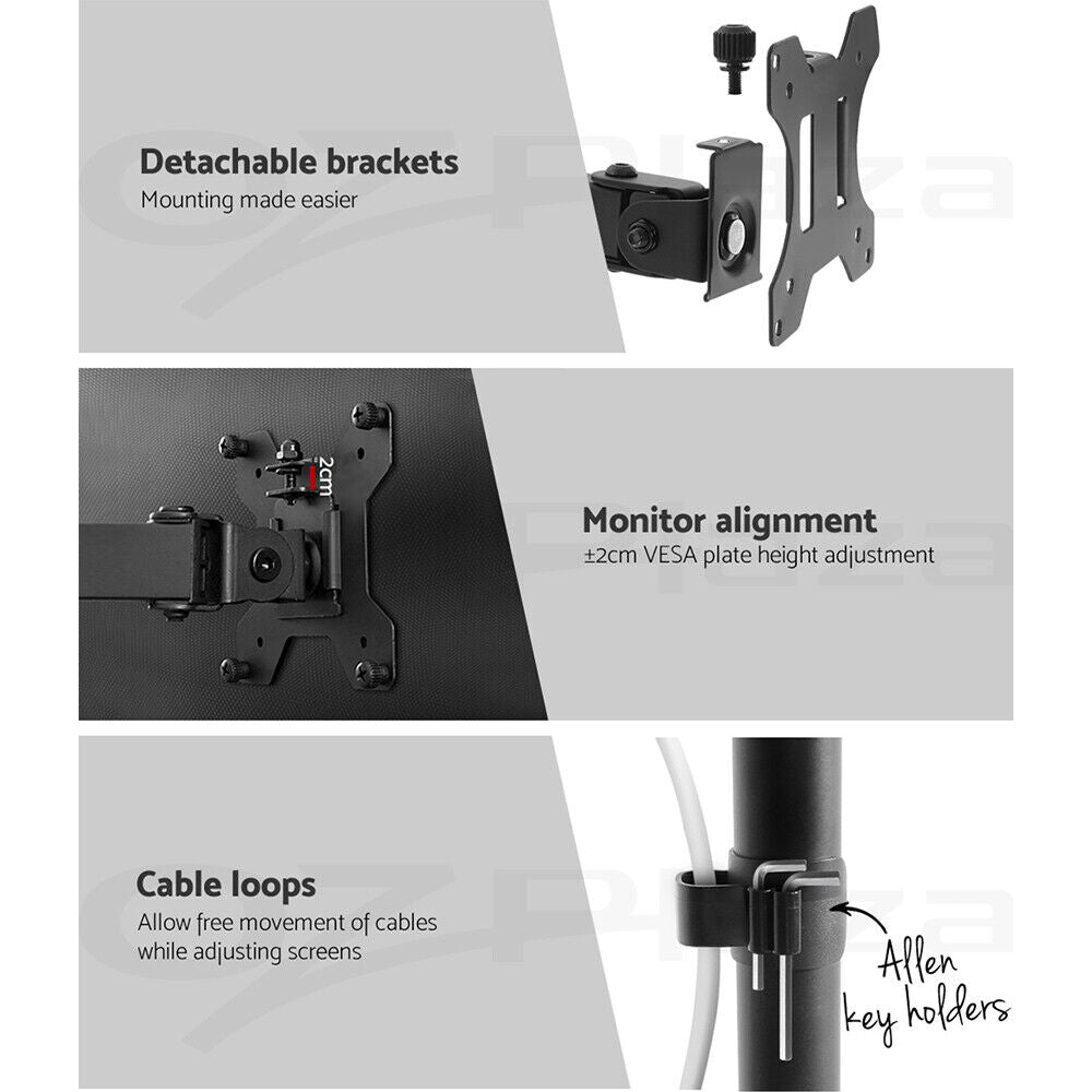 Dual HD LED Desk Mount Monitor Stand 2 Arm Display Bracket LCD Screen TV Holder