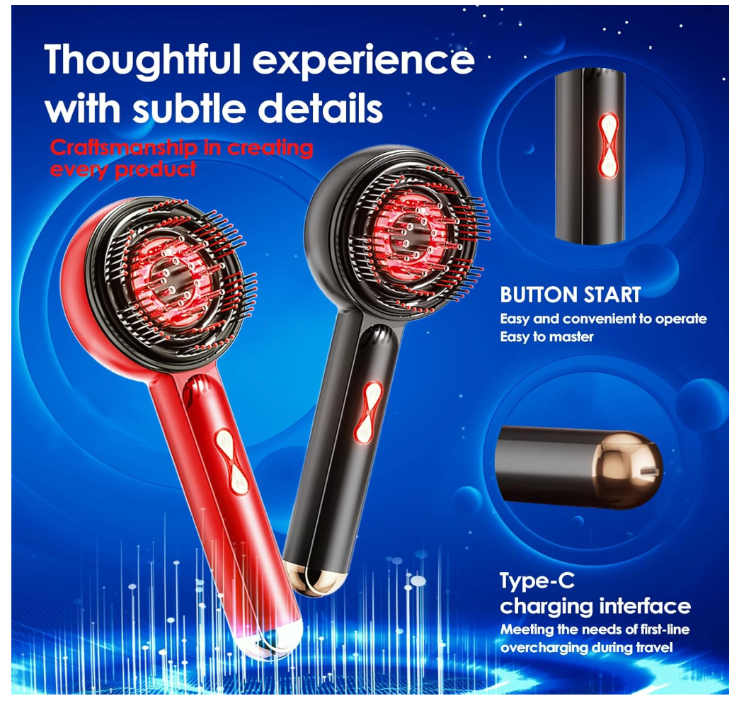 Electric Scalp Massager with Red Light Therapy Hair,3-in-1 Multi-Function Scalp Massage Comb for Hair,Cordless & Portable,Hair Oil Applicator for Home Use