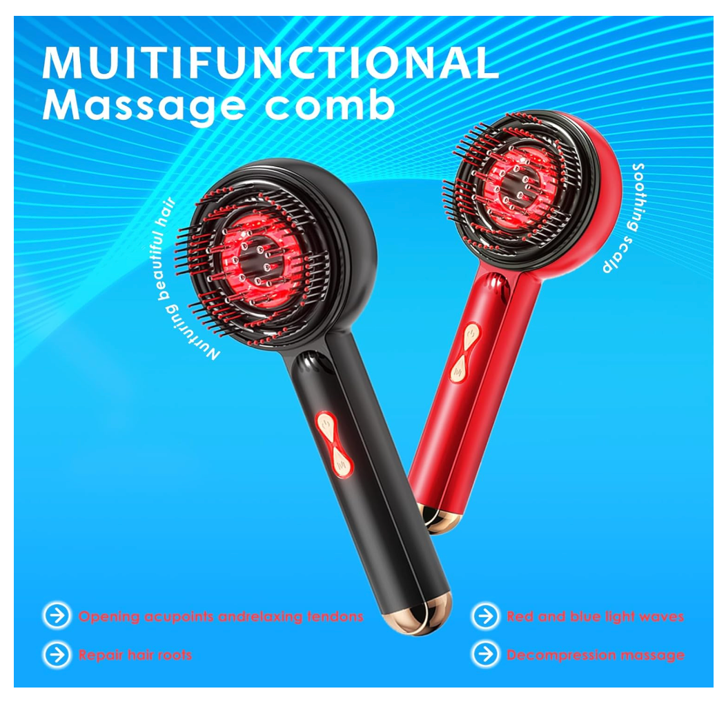 Electric Scalp Massager with Red Light Therapy Hair,3-in-1 Multi-Function Scalp Massage Comb for Hair,Cordless & Portable,Hair Oil Applicator for Home Use