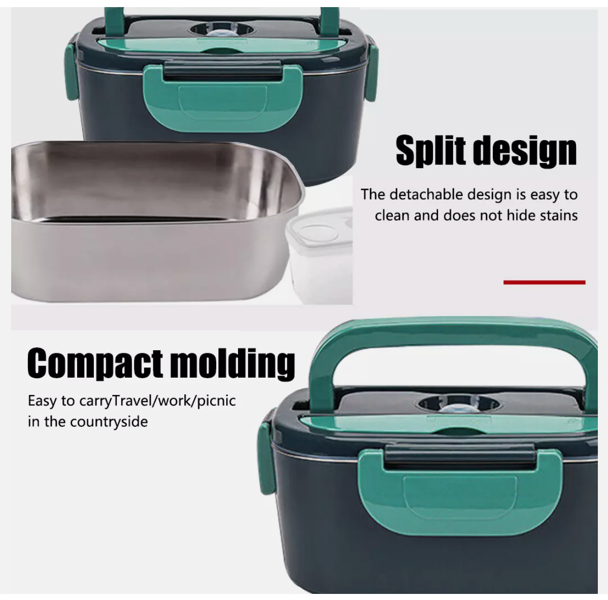 Portable Electric Heated Car Plug Heating Hot Travel Lunch Box Bento Food Warmer