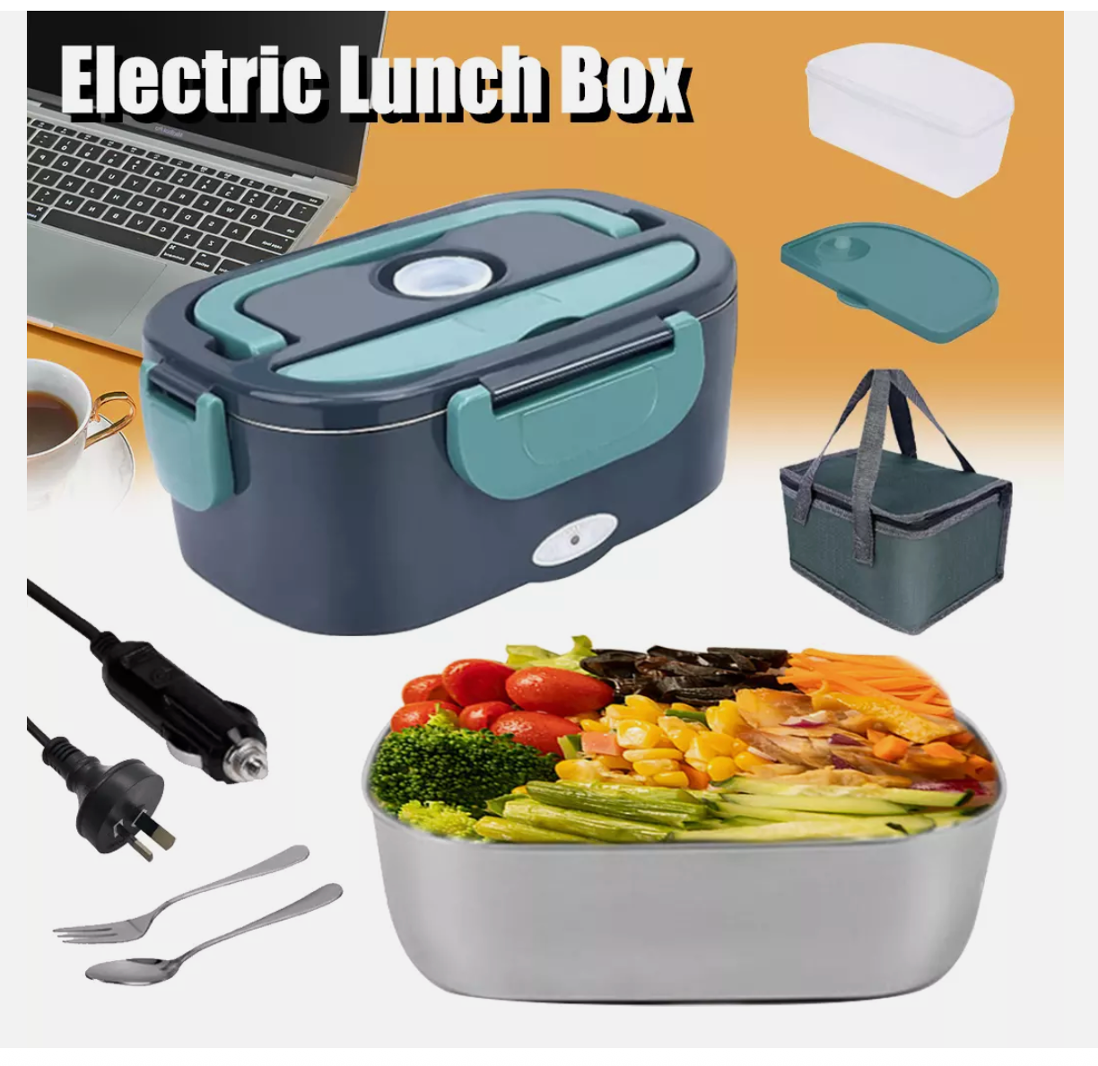 Portable Electric Heated Car Plug Heating Hot Travel Lunch Box Bento Food Warmer
