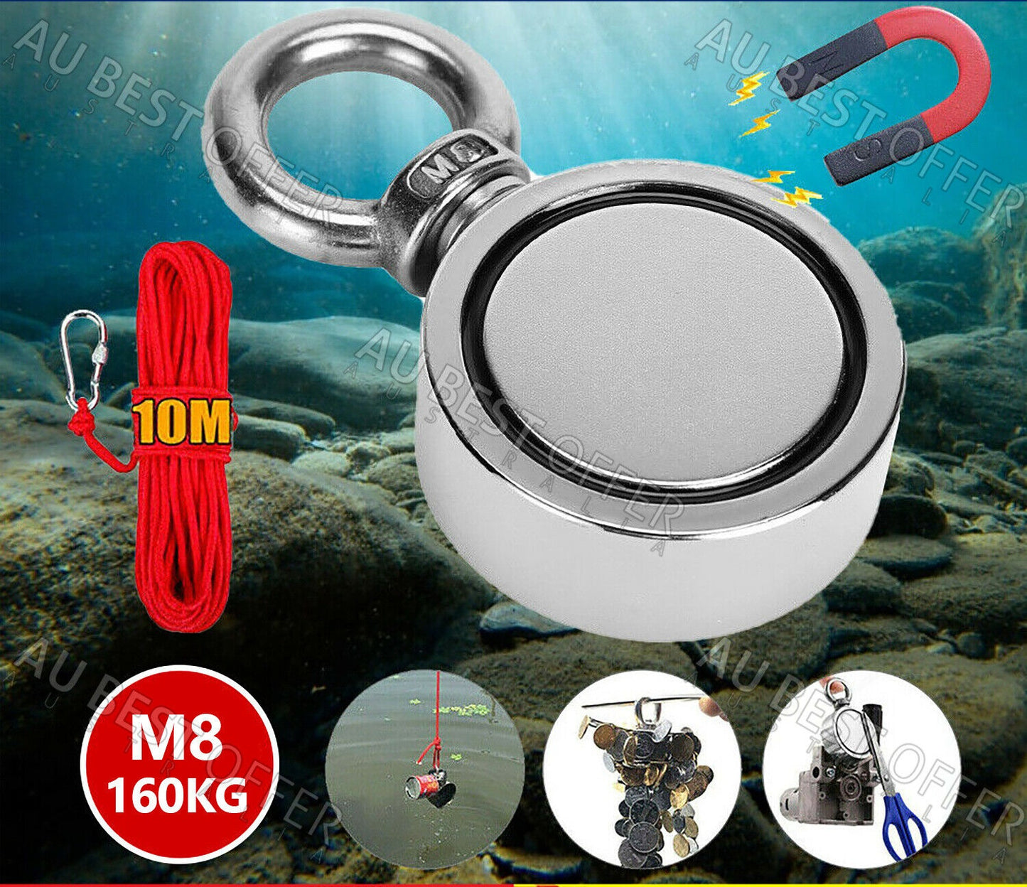160KG Salvage Strong Recovery Magnet Neodymium Treasure Metal Fishing